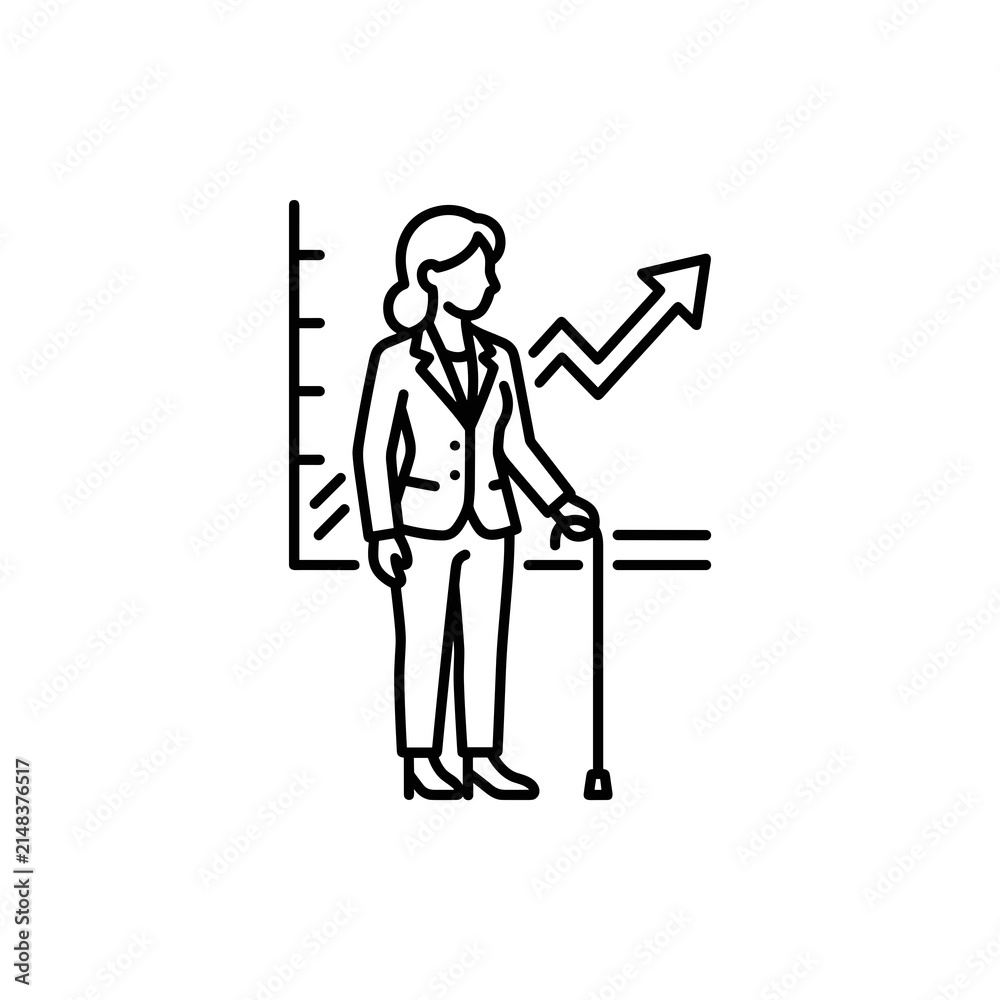 Fototapeta premium Woman with cane standing by business growth chart.