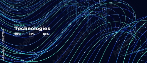 Dynamic blue light streams representing financial technology data flow on a sleek dark abstract computer interface