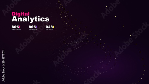 Canvas Print Dynamic data analytics visualization with yellow particles creating abstract lin