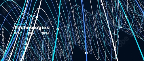 Dynamic financial technology visualization featuring glowing interconnected lines and complex data charts representing modern banking and digital analytics