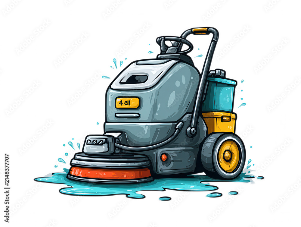 Naklejka premium Industrial Floor Scrubber and Buffer Machine Illustration