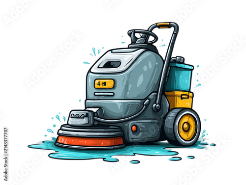Industrial Floor Scrubber and Buffer Machine Illustration
