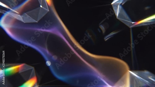 Abstract Rainbow Prism Light Refractions Shimmering on Solid Black Background, Cinematic Lens Flare and Crystal Bokeh