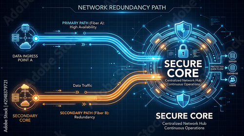Network Redundancy Fiber Paths Interface Displaying Secure Dual Core Routes