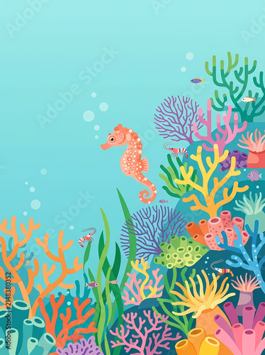 Vibrant Vector Illustration of a Pygmy Seahorse in a Coral Reef