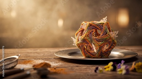 culinary innovation, a vibrant arrangement of intricately designed food highlights innovative culinary art