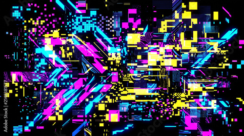Colorful neon digital glitch pattern.