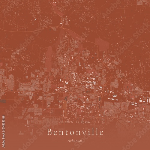 Terracotta Map of Bentonville, United States | Warm Earth Tone Wall Art