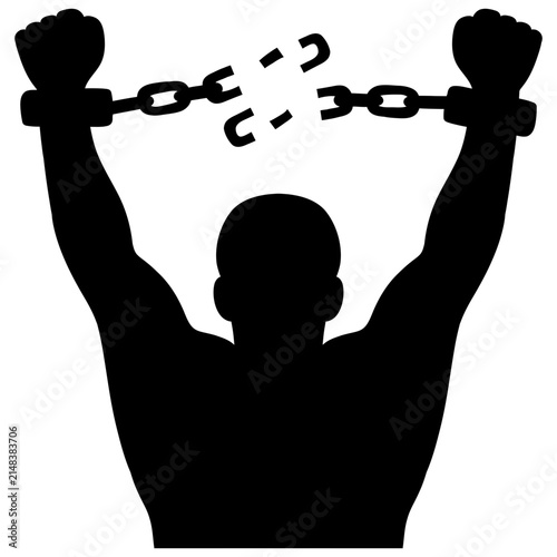 Silhouette Of Man Hands Breaking Handcuffs