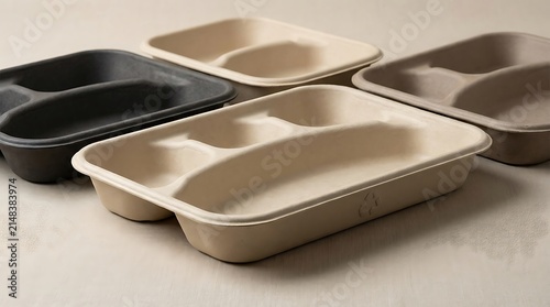 Empty plastic food trays for meals. modular food trays