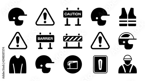 Принти на полотні Comprehensive black safety icons set with displays collection high contrast blac