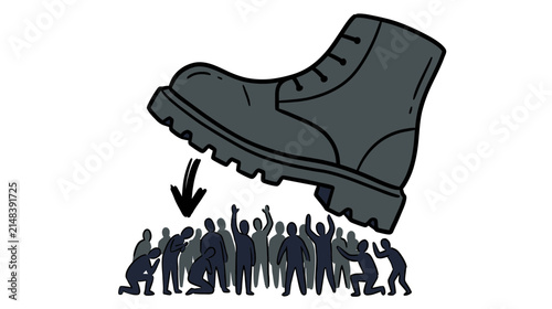 Foto Giant Boot Crushing Small Crowd