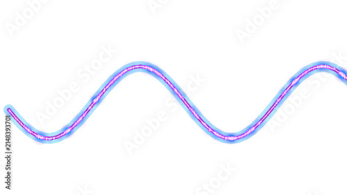 Vibrant glowing purple neon wave line isolated on dark surface for futuristic digital technology graphic design