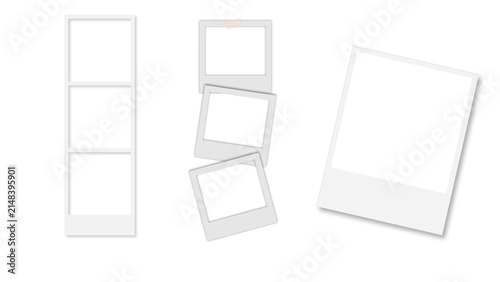 Blank Instant Photo Frame Templates and Photobooth Strip Isolated on White Background