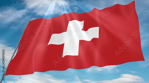 Switzerland Flag Seamless Loop 4k 60fps on Sky Background