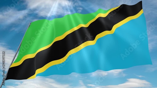 Tanzania Flag Seamless Loop 4k 60fps on Sky Background