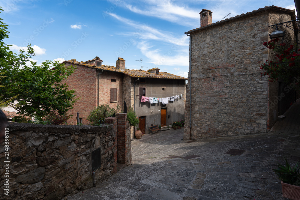 Obraz premium Picturesque stone alleyway and traditional architecture in Castiglione d'Orcia, Val d'Orcia, Italy