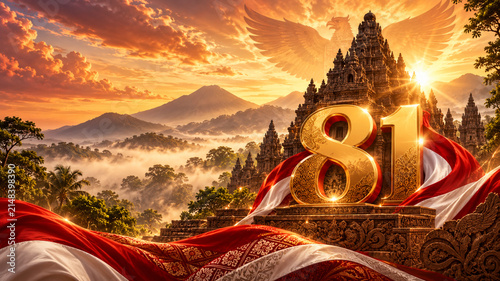 Indonesian Independence Day Celebration Background with Red and White National Theme