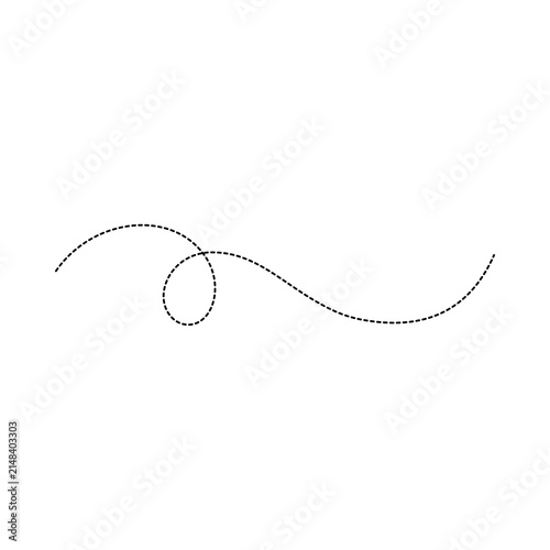 Canvas Print Single dashed line swirl flight path element isolated on white background with minimalist vector design for bee trail or airplane motion tracking illustration showing simple movement direction curve
