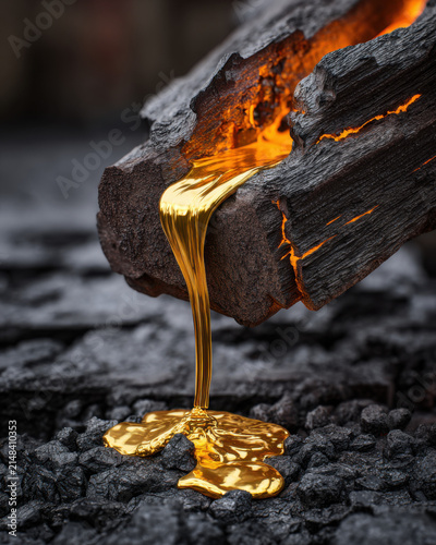 molten gold pouring over rough texture
