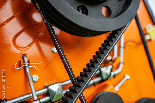 Konstfotografi Cogged V belt power transmission drive mechanism with pulley wheel mounted on or