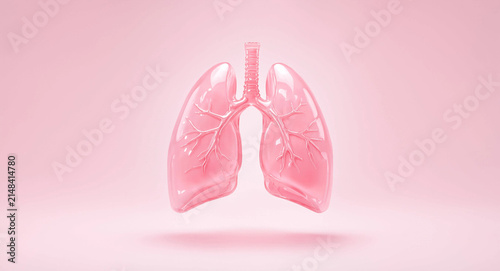 3D glossy pink anatomical lungs on light background for medical, health, and respiratory system concept