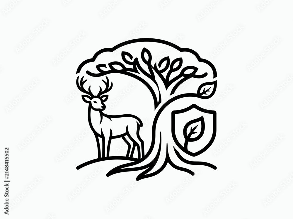 Fototapeta premium Environmental protection icon illustrates the preservation of wildlife and forest ecosystems through sustainable management practices.