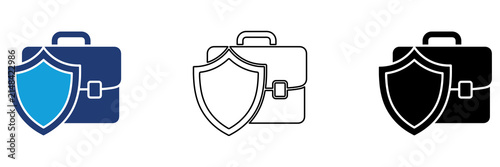 Multicolor Shield Briefcase Icon Set with Filled and Outline Styles for Business Security Office Protection Secure Work and Corporate Safety Isolated on Transparent Background