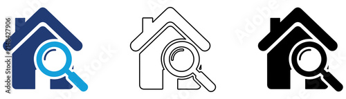 Multicolor Home Search Icon Set with Filled and Outline Styles for House Search Property Finder Real Estate Home Inspection and Location Search Isolated on Transparent Background