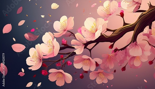 Cherry Blossom Branch And Falling Petals