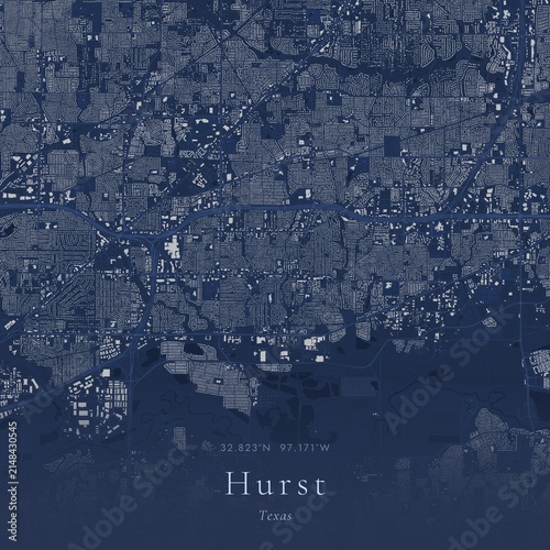 Fotografie Blueprint Map of Hurst, United States | Architectural Line Art Poster