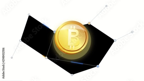 Digital bitcoin coin icon with geometric black background  