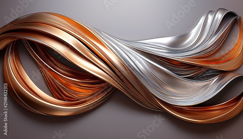 Abstract Metallic Wall Sculpture With Flowing Bronze And Silver Ribbons