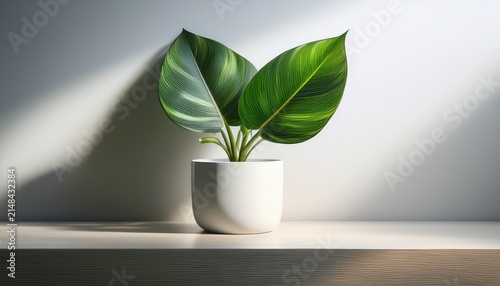 A Clean Minimalistic Decor With A White Pot Holding A Vibrant Green Plant