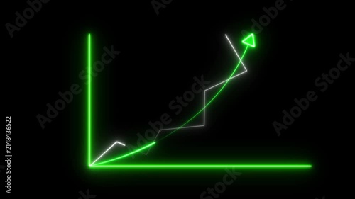 neon arrow up business graph icon animation. business chart growth concept.  neon business graph animation on grid background
