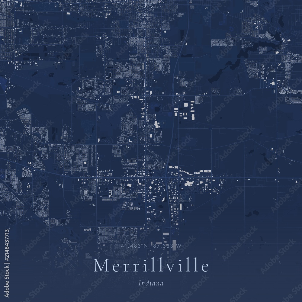 Obraz premium Blueprint Map of Merrillville, United States | Architectural Line Art Poster
