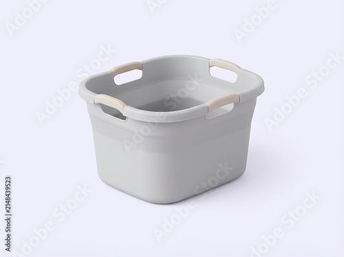 Modern Grey Plastic Laundry Basket with Beige Handles for Home