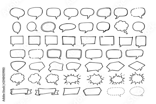 Collection of comic book style speech bubbles and text boxes
