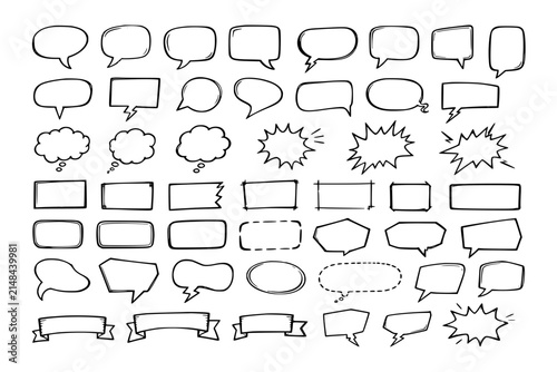 Collection of comic book style speech bubbles and text boxes