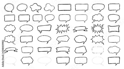 Collection of comic book style speech bubbles and text boxes