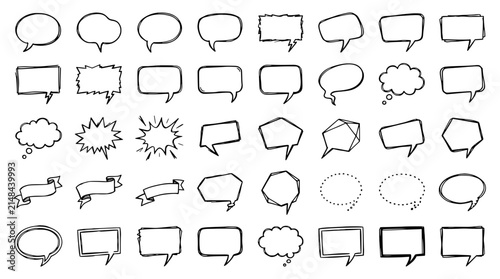 Collection of comic book style speech bubbles and text boxes
