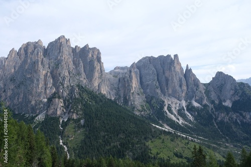 Catinaccio mountain range above San Giovanni di Fassa, Dolomites