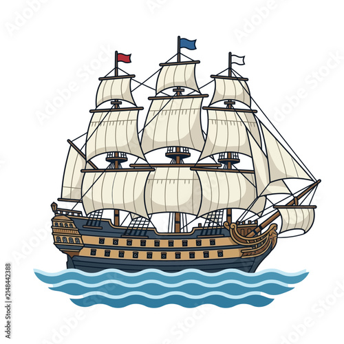 Vintage Sailing Ship on Waves Illustration 2.