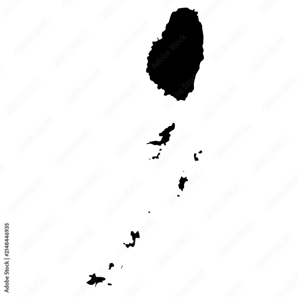 Obraz premium black silhouette map of Saint Vincent and the Grenadines isolated on a transparent background 