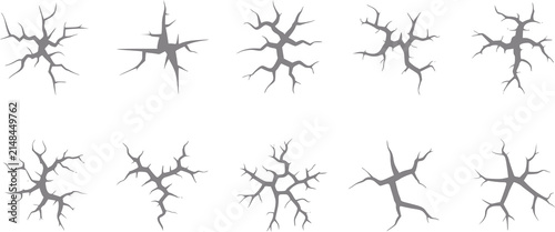 Collection of ten abstract cracked patterns, grey on white background