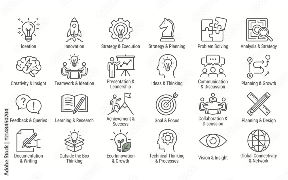 Fototapeta premium Set of professional business and management concept icons featuring clean line art for strategic planning and growth