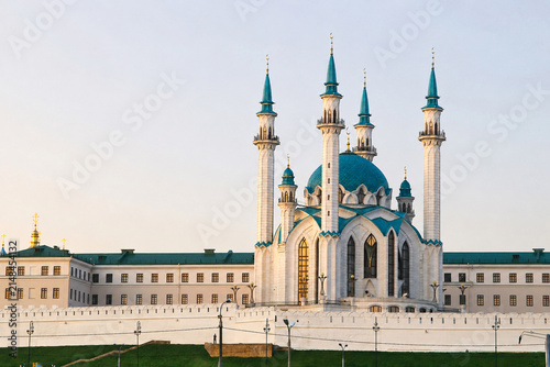Kul Sharif Mosque in Kazan, Russia with turquoise dome and elegant minarets