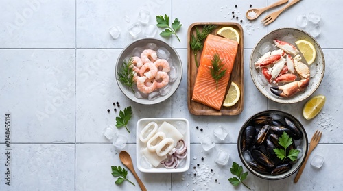 Fresh Seafood Selection with Salmon Shrimp Crab Squid and Mussels