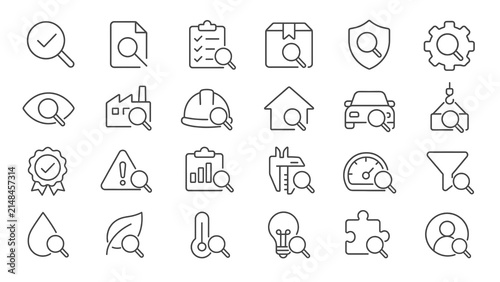 Collection of various icons representing search, inspection, and analysis