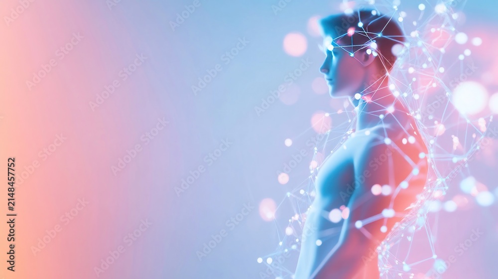 Obraz premium Futuristic Human Silhouette Connected to Digital Network.